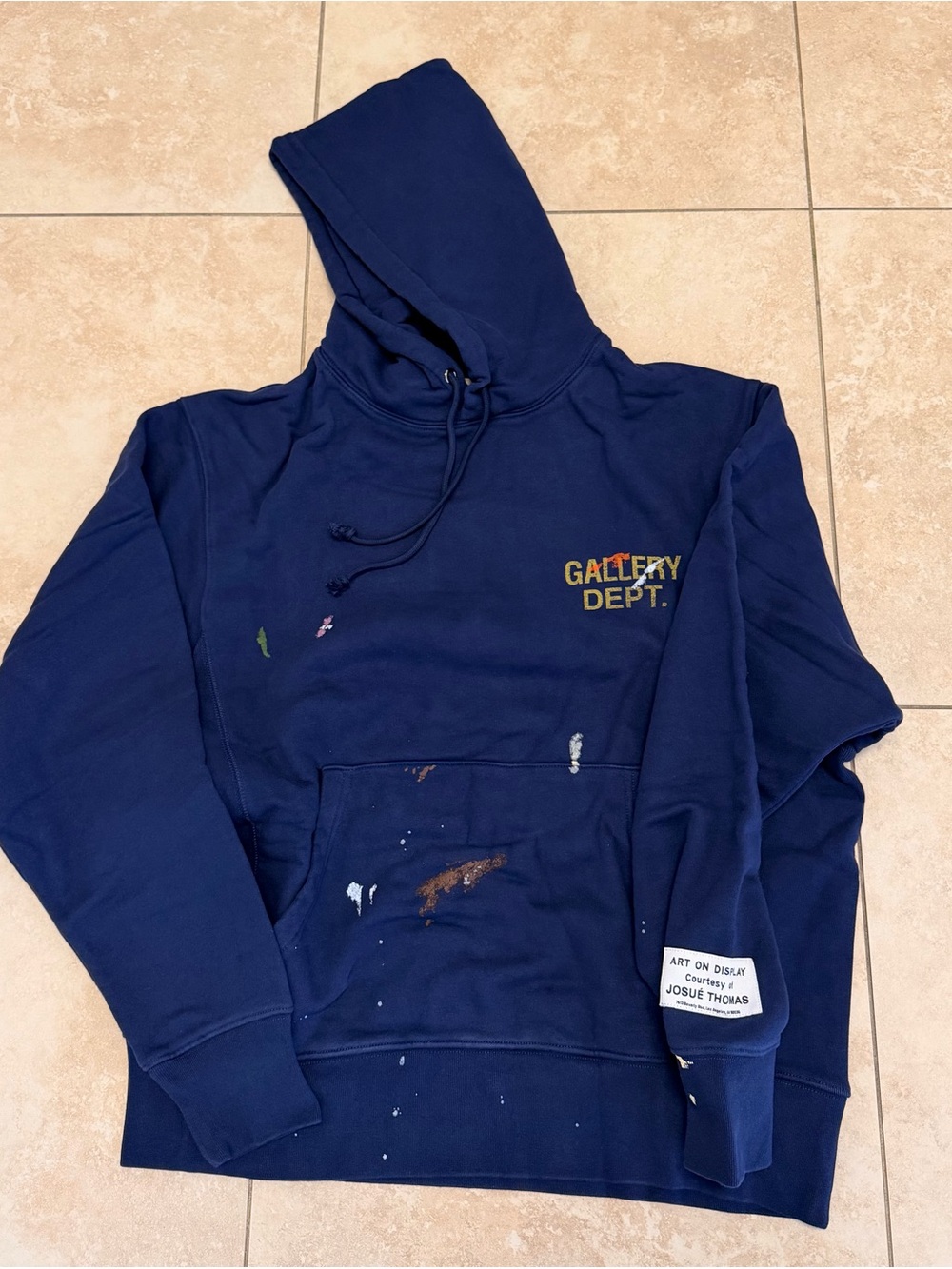 Gallery Dept Navy Hoodie with Gold Logo and Paint splatter - Picture 4 of 4